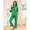 imageEkouaer Womens Satin Silky Pajama Set 2 Piece Print PJs Soft Loungewear Button Down Sleepwear with Elastic Waist Long PantsGreen