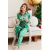 imageEkouaer Womens Satin Silky Pajama Set 2 Piece Print PJs Soft Loungewear Button Down Sleepwear with Elastic Waist Long PantsGreen Christmas Snowflakes