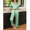 imageEkouaer Womens Satin Silky Pajama Set 2 Piece Print PJs Soft Loungewear Button Down Sleepwear with Elastic Waist Long PantsIce Green