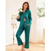 imageEkouaer Womens Satin Silky Pajama Set 2 Piece Print PJs Soft Loungewear Button Down Sleepwear with Elastic Waist Long PantsLake Green