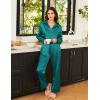 imageEkouaer Womens Satin Silky Pajama Set 2 Piece Print PJs Soft Loungewear Button Down Sleepwear with Elastic Waist Long PantsLake Green