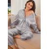 imageEkouaer Womens Satin Silky Pajama Set 2 Piece Print PJs Soft Loungewear Button Down Sleepwear with Elastic Waist Long PantsLight Grey