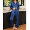 imageEkouaer Womens Satin Silky Pajama Set 2 Piece Print PJs Soft Loungewear Button Down Sleepwear with Elastic Waist Long PantsNavy Blue