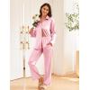 imageEkouaer Womens Satin Silky Pajama Set 2 Piece Print PJs Soft Loungewear Button Down Sleepwear with Elastic Waist Long PantsPink