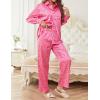 imageEkouaer Womens Satin Silky Pajama Set 2 Piece Print PJs Soft Loungewear Button Down Sleepwear with Elastic Waist Long PantsPink Leopard Print
