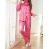 imageEkouaer Womens Satin Silky Pajama Set 2 Piece Print PJs Soft Loungewear Button Down Sleepwear with Elastic Waist Long PantsPink Leopard Print