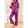 imageEkouaer Womens Satin Silky Pajama Set 2 Piece Print PJs Soft Loungewear Button Down Sleepwear with Elastic Waist Long PantsPurple Large Leopard