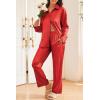 imageEkouaer Womens Satin Silky Pajama Set 2 Piece Print PJs Soft Loungewear Button Down Sleepwear with Elastic Waist Long PantsTrue Red