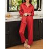 imageEkouaer Womens Satin Silky Pajama Set 2 Piece Print PJs Soft Loungewear Button Down Sleepwear with Elastic Waist Long PantsTrue Red