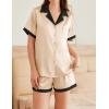 imageEkouaer Womens Silk Satin Pajamas Set Button Down Short Sleeve Lounge Set 2 Piece Notch Collar Sleepwear Sets Soft Pjs SXXLBeige