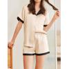 imageEkouaer Womens Silk Satin Pajamas Set Button Down Short Sleeve Lounge Set 2 Piece Notch Collar Sleepwear Sets Soft Pjs SXXLBeige