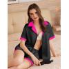 imageEkouaer Womens Silk Satin Pajamas Set Button Down Short Sleeve Lounge Set 2 Piece Notch Collar Sleepwear Sets Soft Pjs SXXLBlack