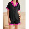 imageEkouaer Womens Silk Satin Pajamas Set Button Down Short Sleeve Lounge Set 2 Piece Notch Collar Sleepwear Sets Soft Pjs SXXLBlack