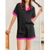 imageEkouaer Womens Silk Satin Pajamas Set Button Down Short Sleeve Lounge Set 2 Piece Notch Collar Sleepwear Sets Soft Pjs SXXLBlack