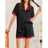 imageEkouaer Womens Silk Satin Pajamas Set Button Down Short Sleeve Lounge Set 2 Piece Notch Collar Sleepwear Sets Soft Pjs SXXLBlack With Red