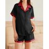 imageEkouaer Womens Silk Satin Pajamas Set Button Down Short Sleeve Lounge Set 2 Piece Notch Collar Sleepwear Sets Soft Pjs SXXLBlack With Red