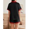 imageEkouaer Womens Silk Satin Pajamas Set Button Down Short Sleeve Lounge Set 2 Piece Notch Collar Sleepwear Sets Soft Pjs SXXLBlack With Red