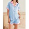 imageEkouaer Womens Silk Satin Pajamas Set Button Down Short Sleeve Lounge Set 2 Piece Notch Collar Sleepwear Sets Soft Pjs SXXLBlue