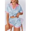 imageEkouaer Womens Silk Satin Pajamas Set Button Down Short Sleeve Lounge Set 2 Piece Notch Collar Sleepwear Sets Soft Pjs SXXLBlue