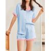 imageEkouaer Womens Silk Satin Pajamas Set Button Down Short Sleeve Lounge Set 2 Piece Notch Collar Sleepwear Sets Soft Pjs SXXLBlue