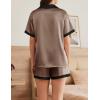 imageEkouaer Womens Silk Satin Pajamas Set Button Down Short Sleeve Lounge Set 2 Piece Notch Collar Sleepwear Sets Soft Pjs SXXLBrown