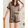 imageEkouaer Womens Silk Satin Pajamas Set Button Down Short Sleeve Lounge Set 2 Piece Notch Collar Sleepwear Sets Soft Pjs SXXLBrown