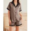 imageEkouaer Womens Silk Satin Pajamas Set Button Down Short Sleeve Lounge Set 2 Piece Notch Collar Sleepwear Sets Soft Pjs SXXLBrown