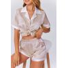 imageEkouaer Womens Silk Satin Pajamas Set Button Down Short Sleeve Lounge Set 2 Piece Notch Collar Sleepwear Sets Soft Pjs SXXLChampagne
