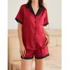 imageEkouaer Womens Silk Satin Pajamas Set Button Down Short Sleeve Lounge Set 2 Piece Notch Collar Sleepwear Sets Soft Pjs SXXLDark Red