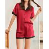 imageEkouaer Womens Silk Satin Pajamas Set Button Down Short Sleeve Lounge Set 2 Piece Notch Collar Sleepwear Sets Soft Pjs SXXLDark Red
