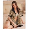 imageEkouaer Womens Silk Satin Pajamas Set Button Down Short Sleeve Lounge Set 2 Piece Notch Collar Sleepwear Sets Soft Pjs SXXLLeopard