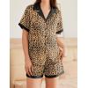 imageEkouaer Womens Silk Satin Pajamas Set Button Down Short Sleeve Lounge Set 2 Piece Notch Collar Sleepwear Sets Soft Pjs SXXLLeopard