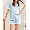 imageEkouaer Womens Silk Satin Pajamas Set Button Down Short Sleeve Lounge Set 2 Piece Notch Collar Sleepwear Sets Soft Pjs SXXLLight Blue