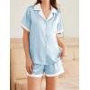 imageEkouaer Womens Silk Satin Pajamas Set Button Down Short Sleeve Lounge Set 2 Piece Notch Collar Sleepwear Sets Soft Pjs SXXLLight Blue