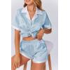 imageEkouaer Womens Silk Satin Pajamas Set Button Down Short Sleeve Lounge Set 2 Piece Notch Collar Sleepwear Sets Soft Pjs SXXLLight Blue