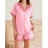 imageEkouaer Womens Silk Satin Pajamas Set Button Down Short Sleeve Lounge Set 2 Piece Notch Collar Sleepwear Sets Soft Pjs SXXLPink