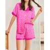 imageEkouaer Womens Silk Satin Pajamas Set Button Down Short Sleeve Lounge Set 2 Piece Notch Collar Sleepwear Sets Soft Pjs SXXLPink Leopard