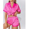 imageEkouaer Womens Silk Satin Pajamas Set Button Down Short Sleeve Lounge Set 2 Piece Notch Collar Sleepwear Sets Soft Pjs SXXLPink Leopard