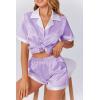 imageEkouaer Womens Silk Satin Pajamas Set Button Down Short Sleeve Lounge Set 2 Piece Notch Collar Sleepwear Sets Soft Pjs SXXLPurple