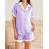 imageEkouaer Womens Silk Satin Pajamas Set Button Down Short Sleeve Lounge Set 2 Piece Notch Collar Sleepwear Sets Soft Pjs SXXLPurple