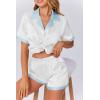imageEkouaer Womens Silk Satin Pajamas Set Button Down Short Sleeve Lounge Set 2 Piece Notch Collar Sleepwear Sets Soft Pjs SXXLWhite