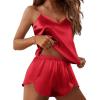 imageEkouaer Satin Pajama Sets for Women 2 Piece Silky Cami Pj Set Soft Nightwear Lingerie Sleepwear Set SXXLRed