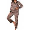 imageEkouaer Silk Pajamas Striped Animal Print Satin Pj Sets Button Down Long Sleeve Silky Pjs Sleepwear Loungewear for WomenApricot Black Leopard