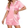 imageEkouaer Womens Satin Silk Pajamas Set Short Sleeve Sleepwear Button Down Top and Shorts Loungewear 2 Piece Pjs Set SXXLPink