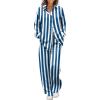 imageEkouaer Womens Satin Silky Pajama Set 2 Piece Print PJs Soft Loungewear Button Down Sleepwear with Elastic Waist Long PantsBlue White Stripes