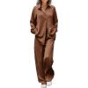 imageEkouaer Womens Satin Silky Pajama Set 2 Piece Print PJs Soft Loungewear Button Down Sleepwear with Elastic Waist Long PantsClay