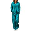 imageEkouaer Womens Satin Silky Pajama Set 2 Piece Print PJs Soft Loungewear Button Down Sleepwear with Elastic Waist Long PantsDark Peacock Blue