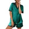 imageEkouaer Womens Silk Satin Pajamas Set Button Down Short Sleeve Lounge Set 2 Piece Notch Collar Sleepwear Sets Soft Pjs SXXLSea Green