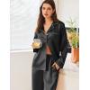 imageEkouaer Satin Pajama Set for Women Silky Sleepwear Long Sleeve Top and Pants Button Down Pjs Lounge SetBlack