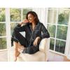 imageEkouaer Satin Pajama Set for Women Silky Sleepwear Long Sleeve Top and Pants Button Down Pjs Lounge SetBlack